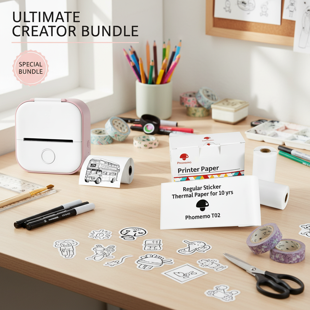 MemoMate™ Creator Bundle: Wireless Ink-Free Printer + 4 Sticker Rolls