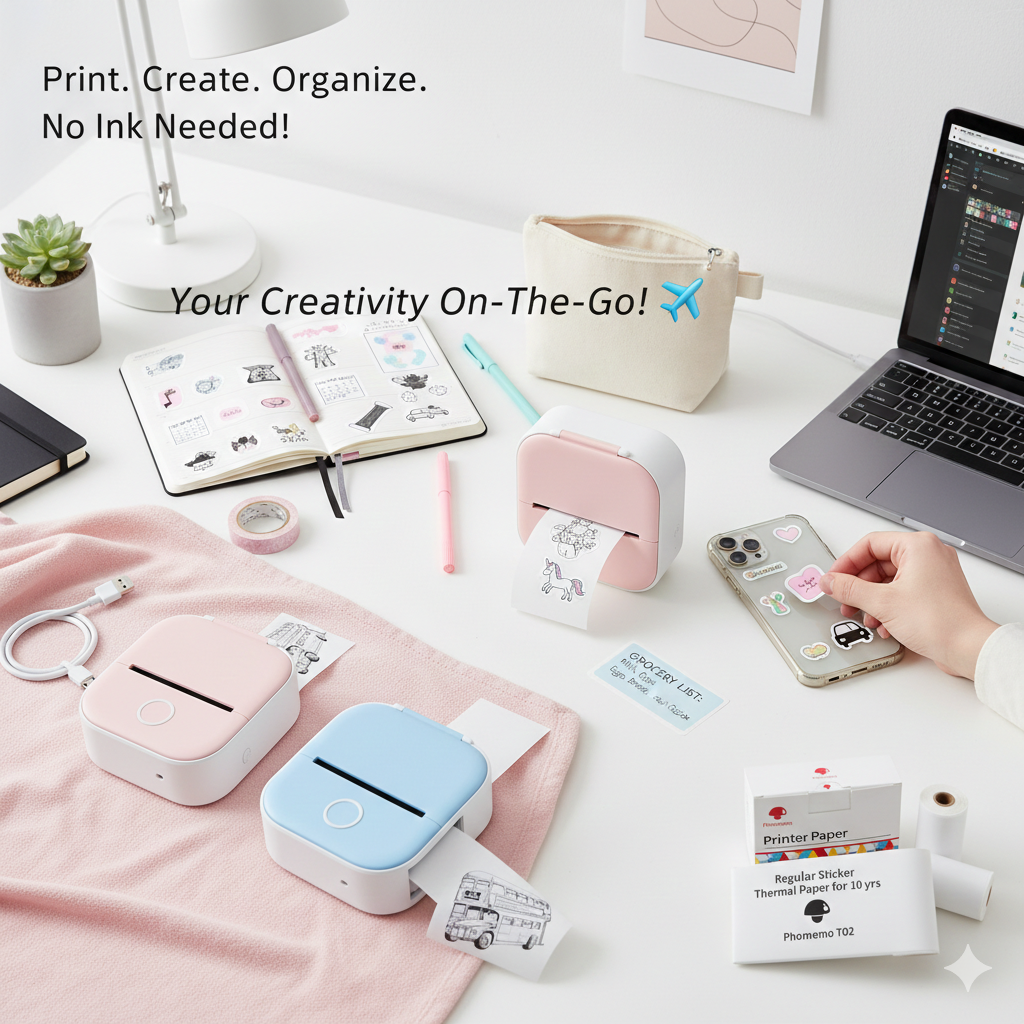 MemoMate™ Creator Bundle: Wireless Ink-Free Printer + 4 Sticker Rolls